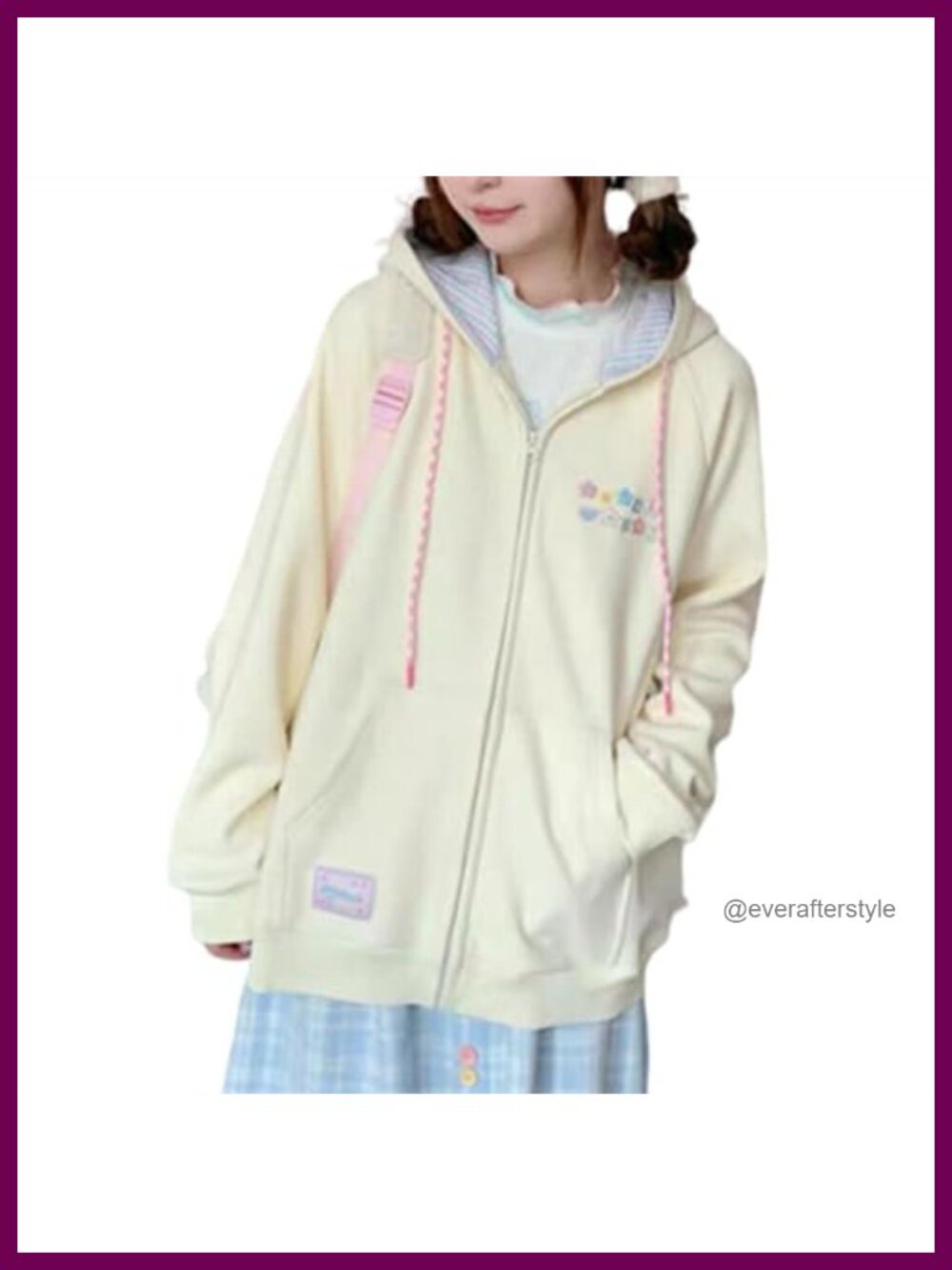 CEINOM Women Kawaii Zip Up Hoodie Y2K Oversized Cotton Embroidery Hooded Jacket